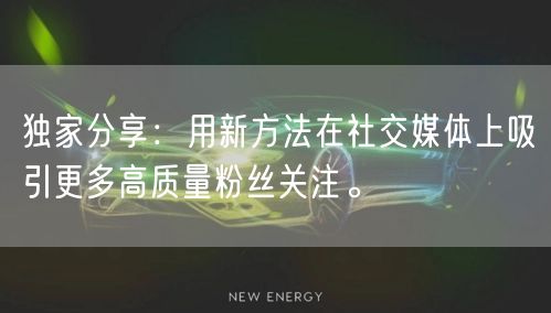 独家分享：用新方法在社交媒体上吸引更多高质量粉丝关注。