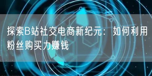 探索B站社交电商新纪元：如何利用粉丝购买力赚钱